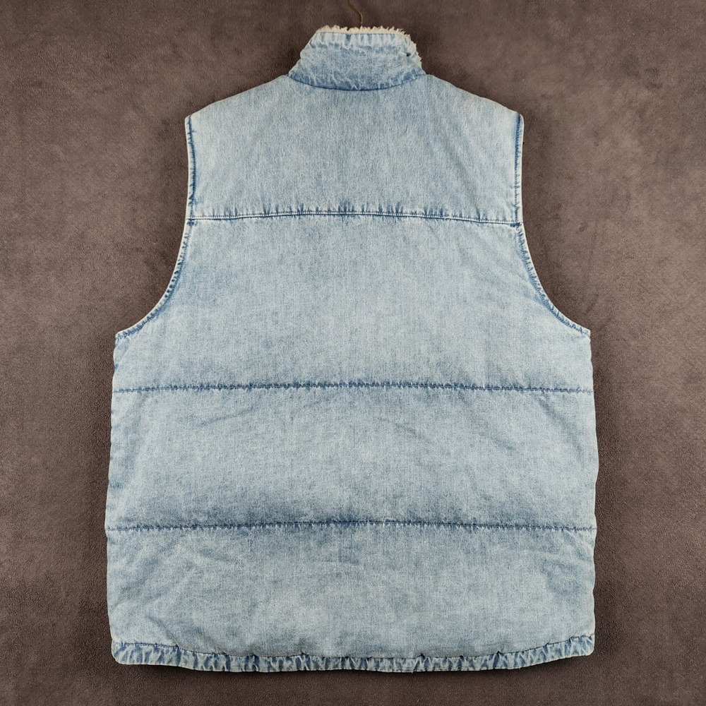 Levis Utility Quilted‎ Denim Vest Mens Large Blue Light Wash Sherpa Lined Puffer - Picture 2 of 9